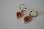 Vintage Gold toned Red heart drop earrings