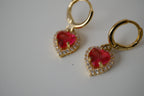 Vintage Gold toned Red heart drop earrings