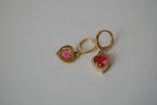 Vintage Gold toned Red heart drop earrings