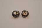 Vintage black enamel and gold-tone swirl button earrings