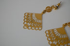 Vintage Gold toned filigree fan drop earrings