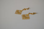 Vintage Gold toned filigree fan drop earrings