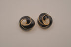 Vintage black enamel and gold-tone swirl button earrings