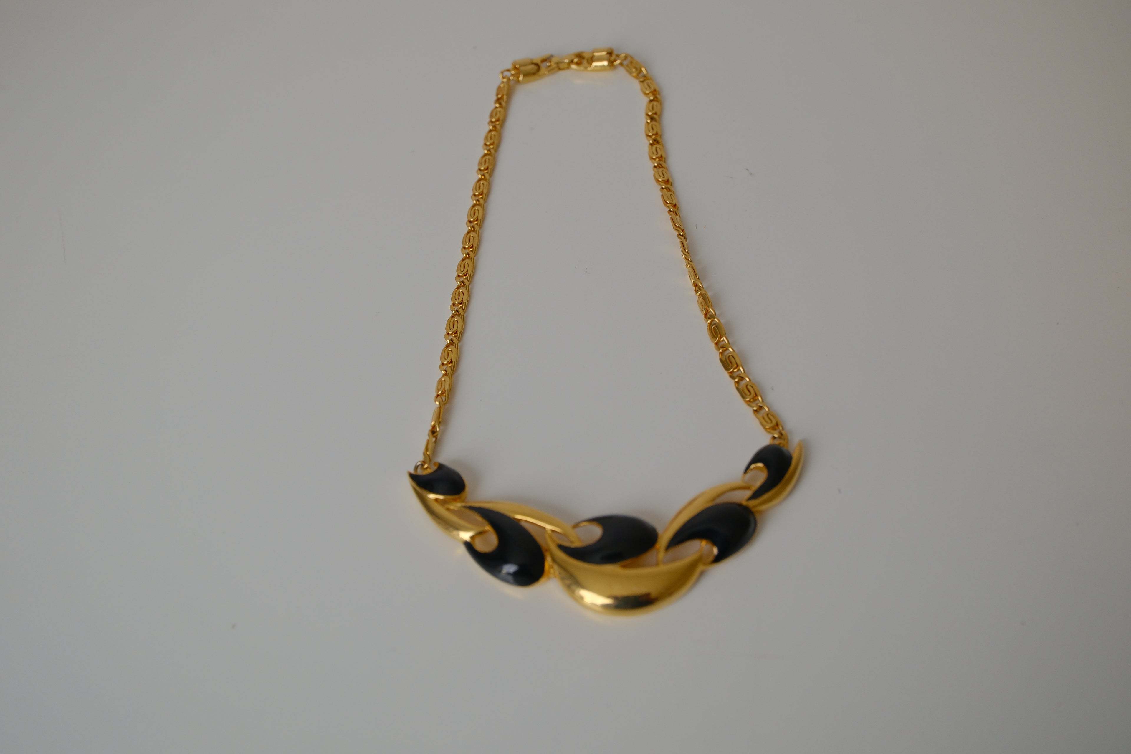 Gold tone Black enamel necklace