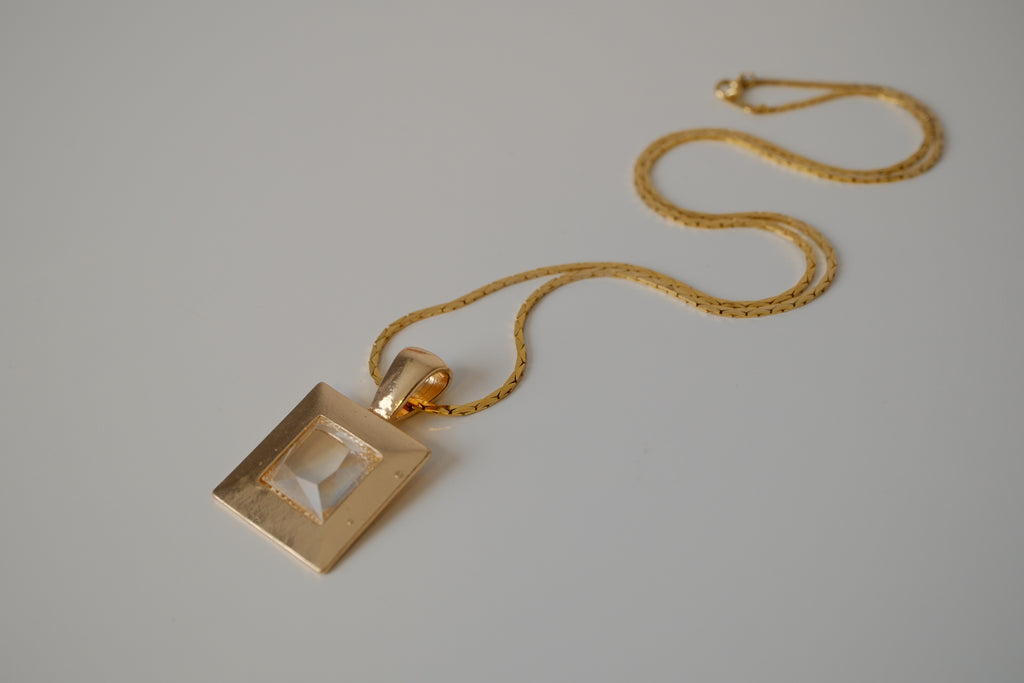 Vintage Rectagular clear crystal pendant necklace