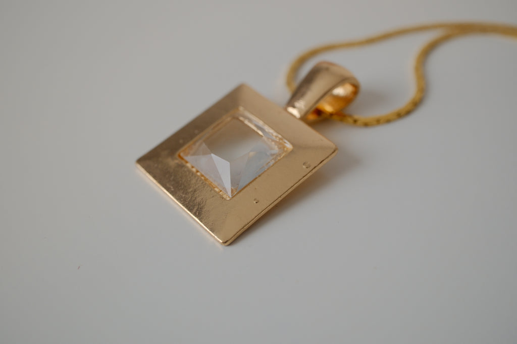 Vintage Rectagular clear crystal pendant necklace