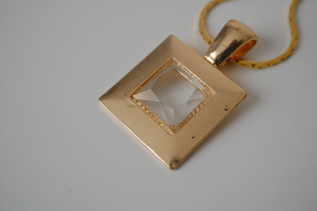 Vintage Rectagular clear crystal pendant necklace