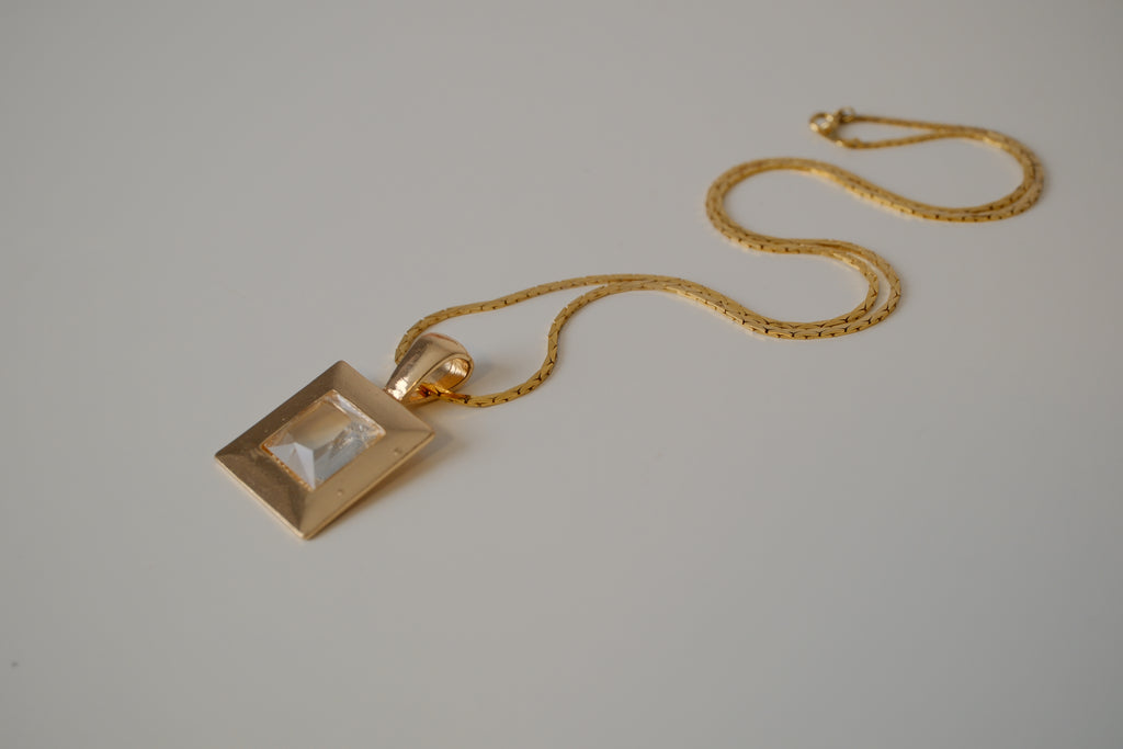 Vintage Rectagular clear crystal pendant necklace