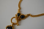 Vintage Black Cabochon stones gold-tone necklace