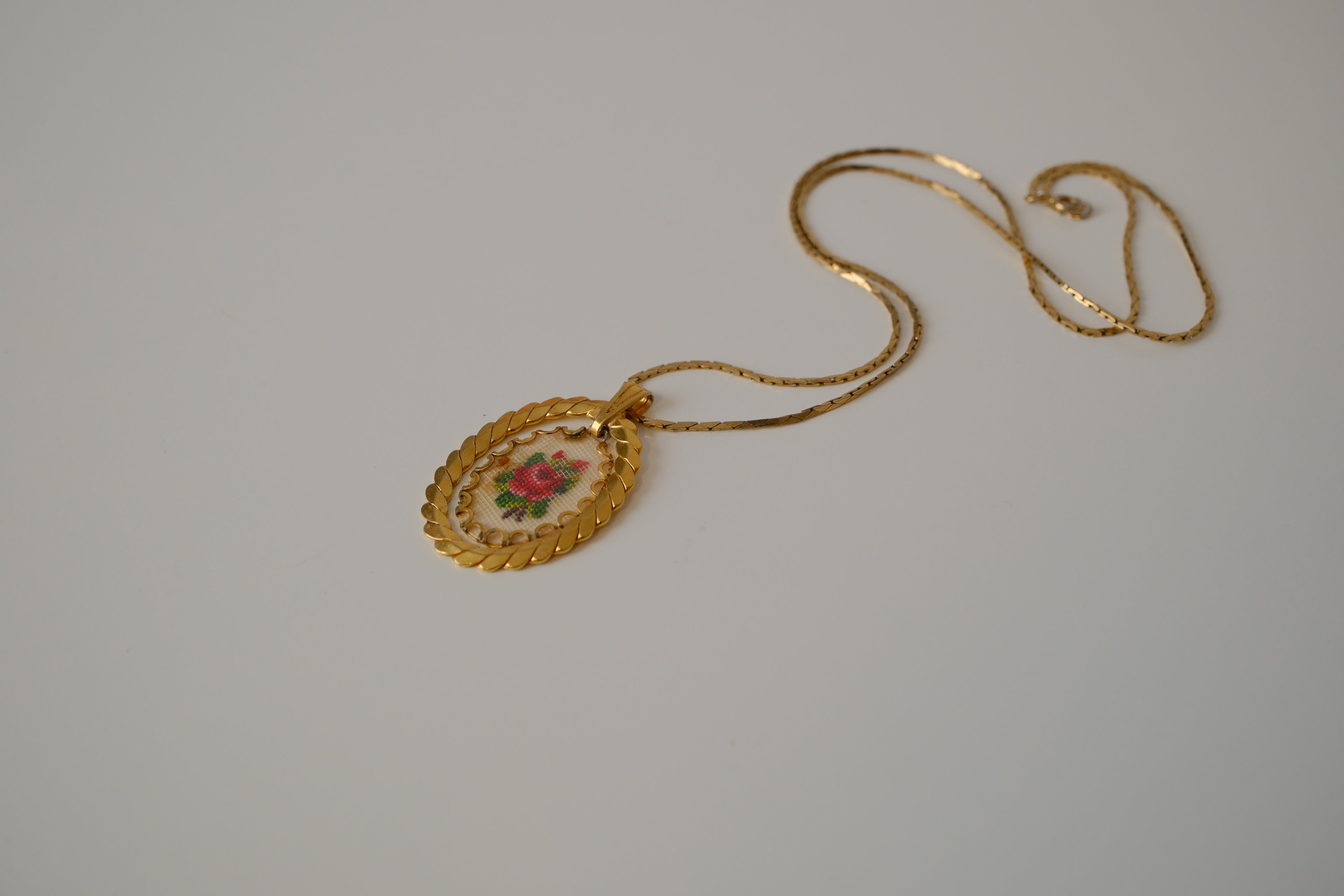Vintage Floral petit point pendant necklace