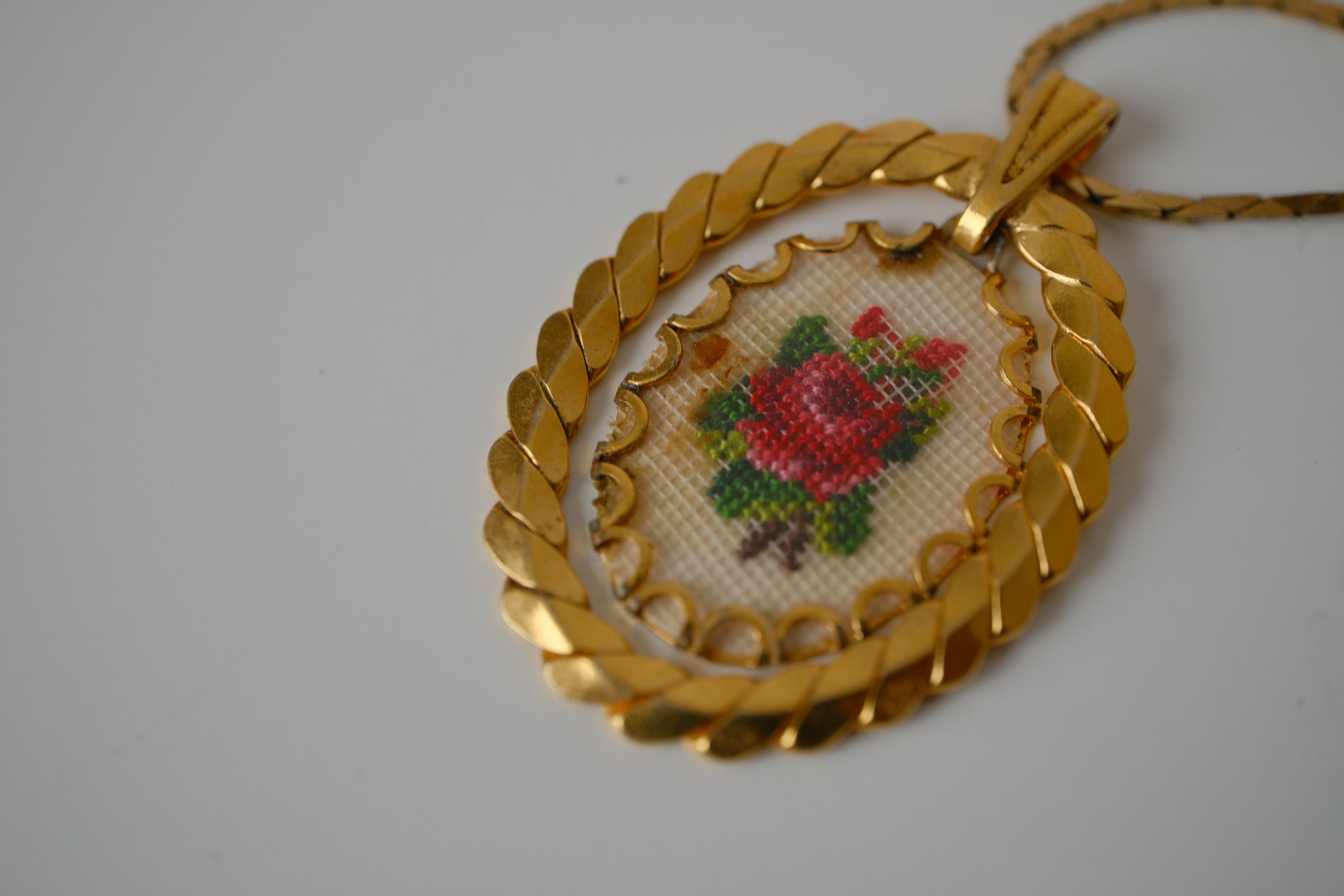 Vintage Floral petit point pendant necklace