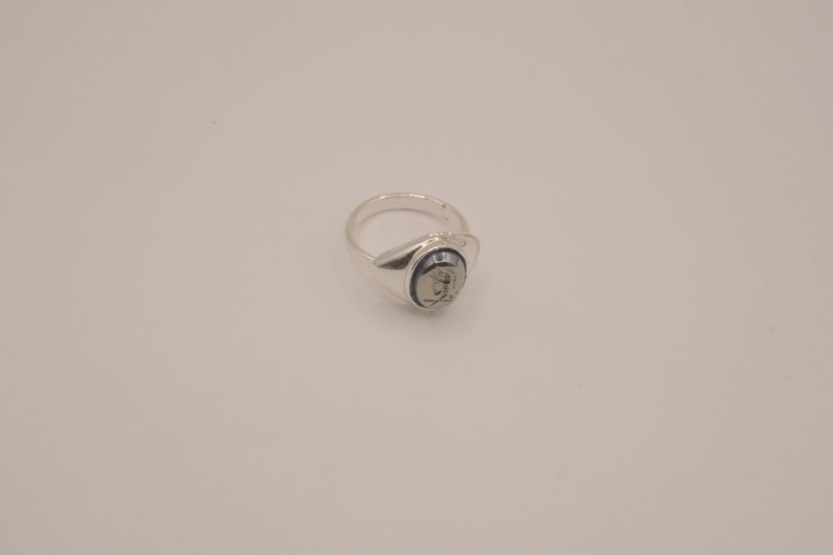 Vintage hematite intaglio signet ring&nbsp;