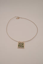 Modernist Green and Blue enamel pendant collar necklace