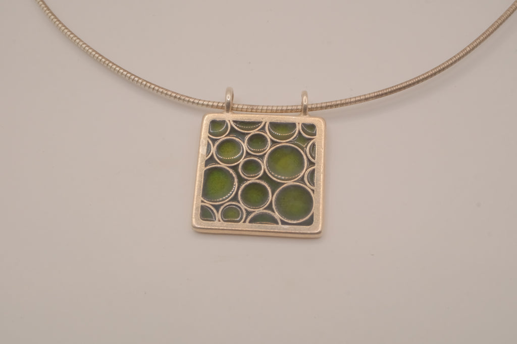 Modernist Green and Blue enamel pendant collar necklace