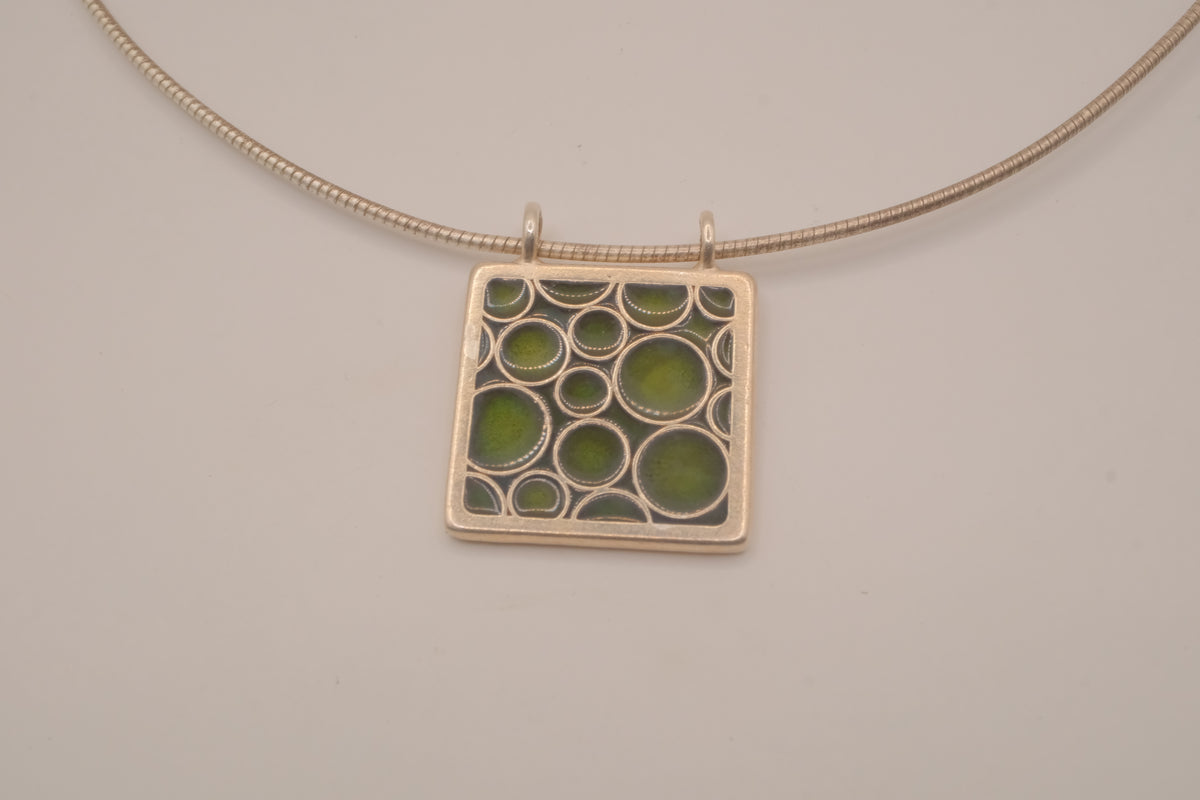 Modernist Green and Blue enamel pendant collar necklace