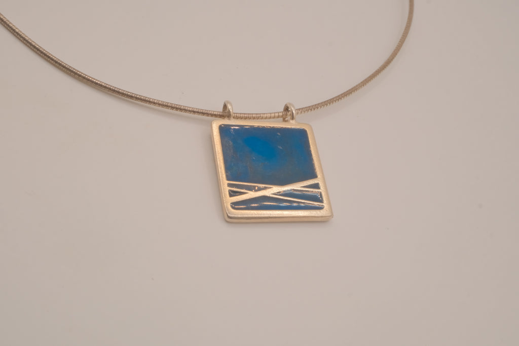 Modernist Green and Blue enamel pendant collar necklace