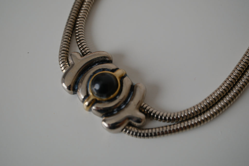 Vintage Serpentine chain Black Cabochon chocker necklace