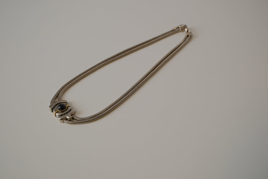 Vintage Serpentine chain Black Cabochon chocker necklace