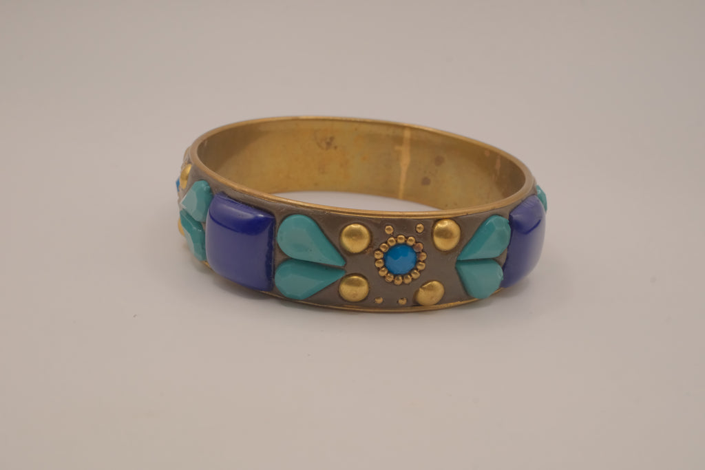 Vintage Blue and Turquoise brass bangle bracelet