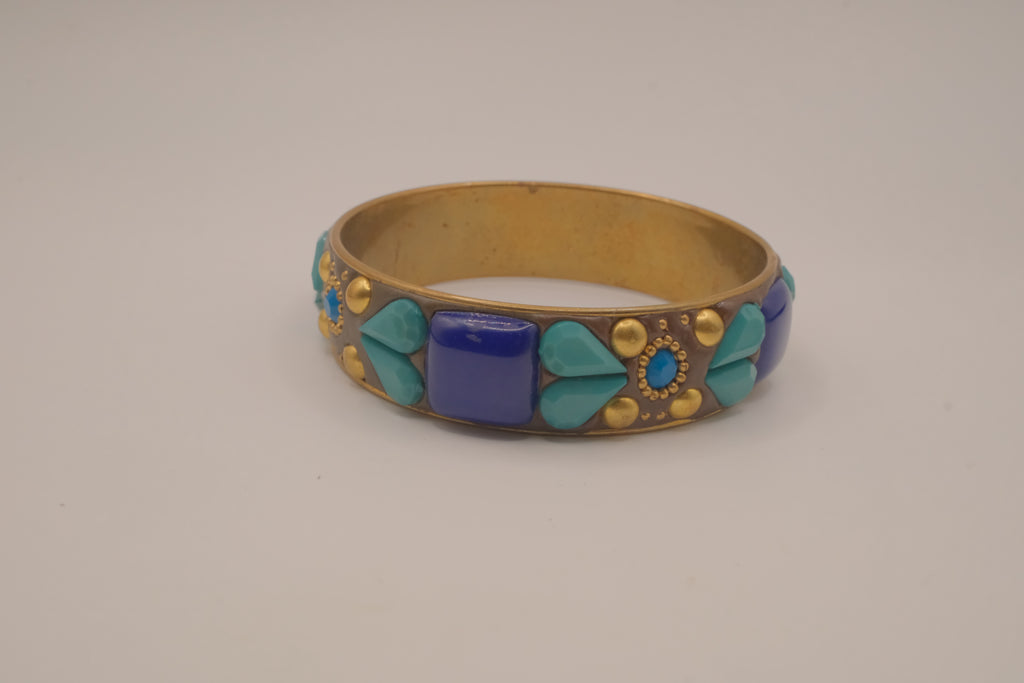 Vintage Blue and Turquoise brass bangle bracelet