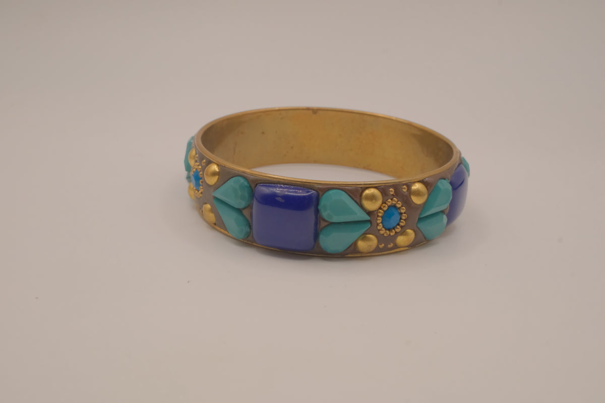 Vintage Blue and Turquoise brass bangle bracelet