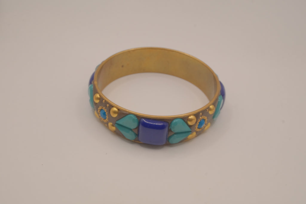 Vintage Blue and Turquoise brass bangle bracelet