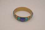 Vintage Blue and Turquoise brass bangle bracelet