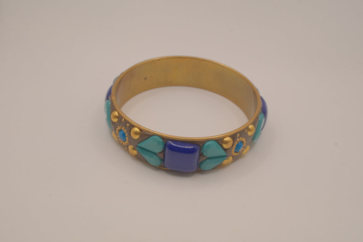 Vintage Blue and Turquoise brass bangle bracelet