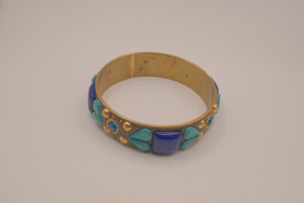 Vintage Blue and Turquoise brass bangle bracelet