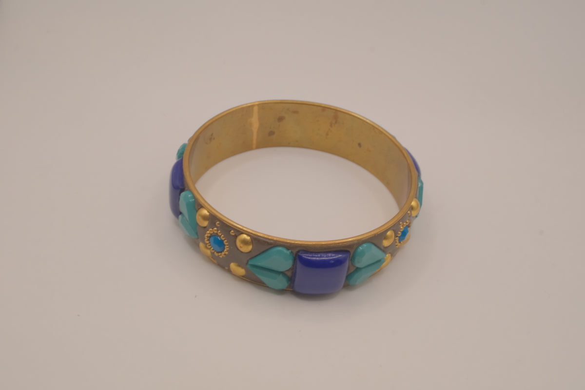 Vintage Blue and Turquoise brass bangle bracelet