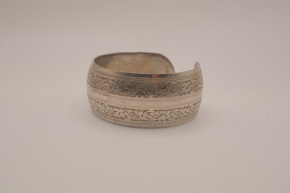 Vintage Tibetan-style silver cuff bracelet