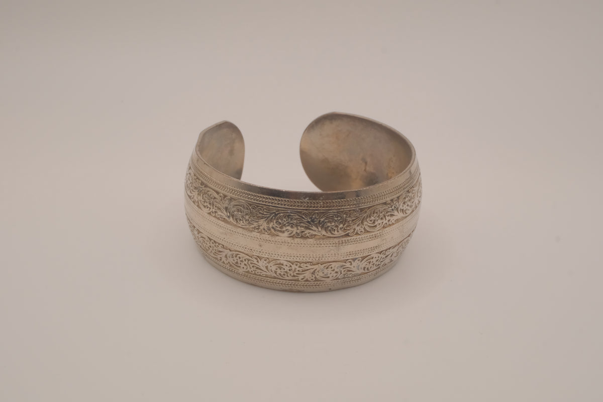 Vintage Tibetan-style silver cuff bracelet