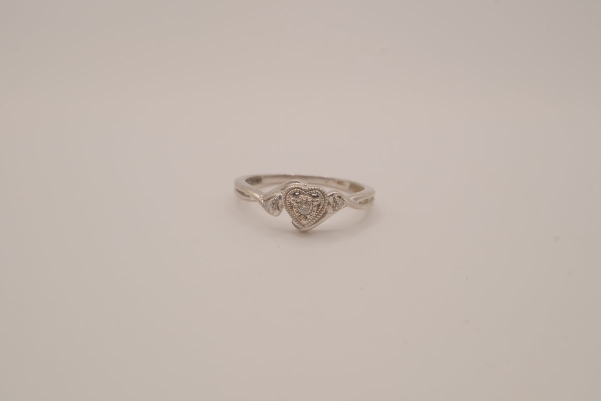 Vintage Sterling silver diamond heart promise ring