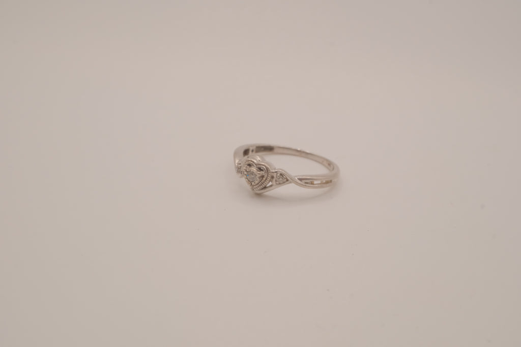 Vintage Sterling silver diamond heart promise ring