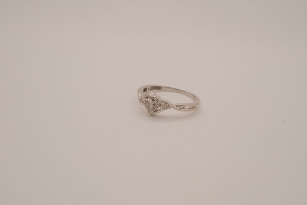 Vintage Sterling silver diamond heart promise ring