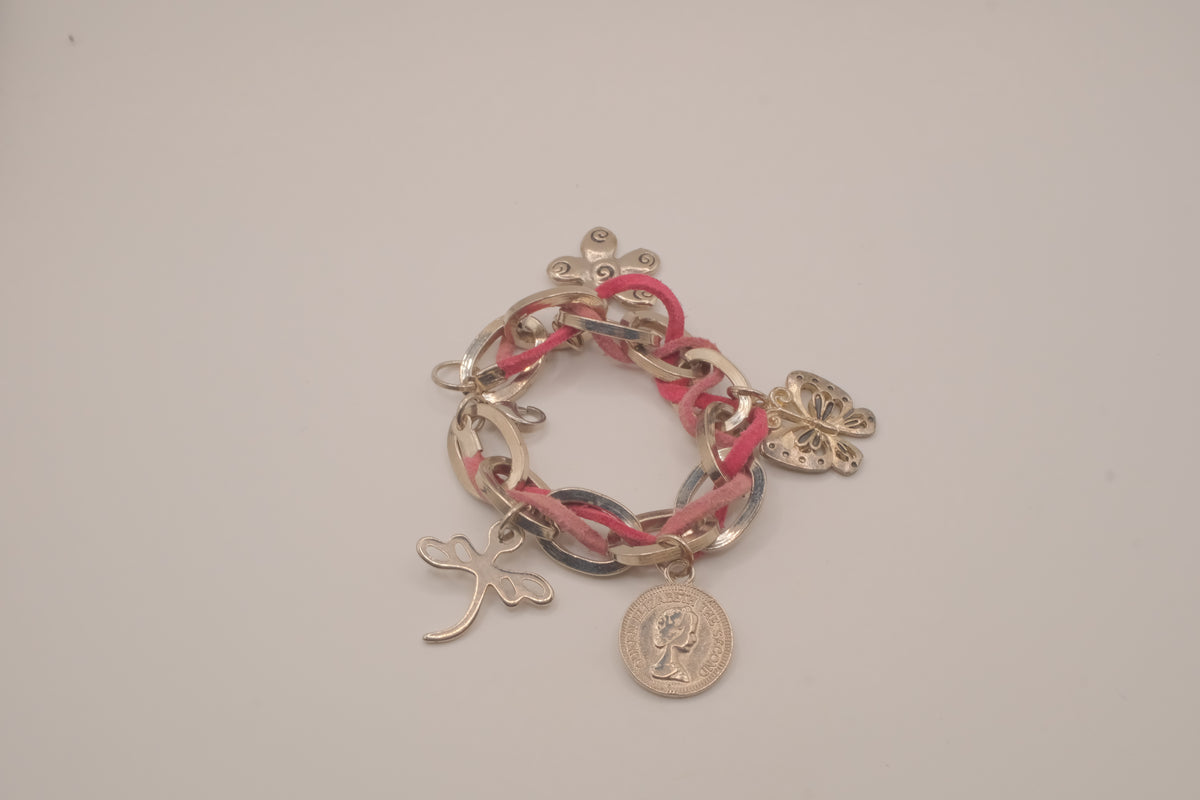 Faux suede interwoven link charm bracelet