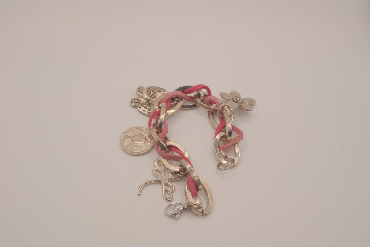 Faux suede interwoven link charm bracelet