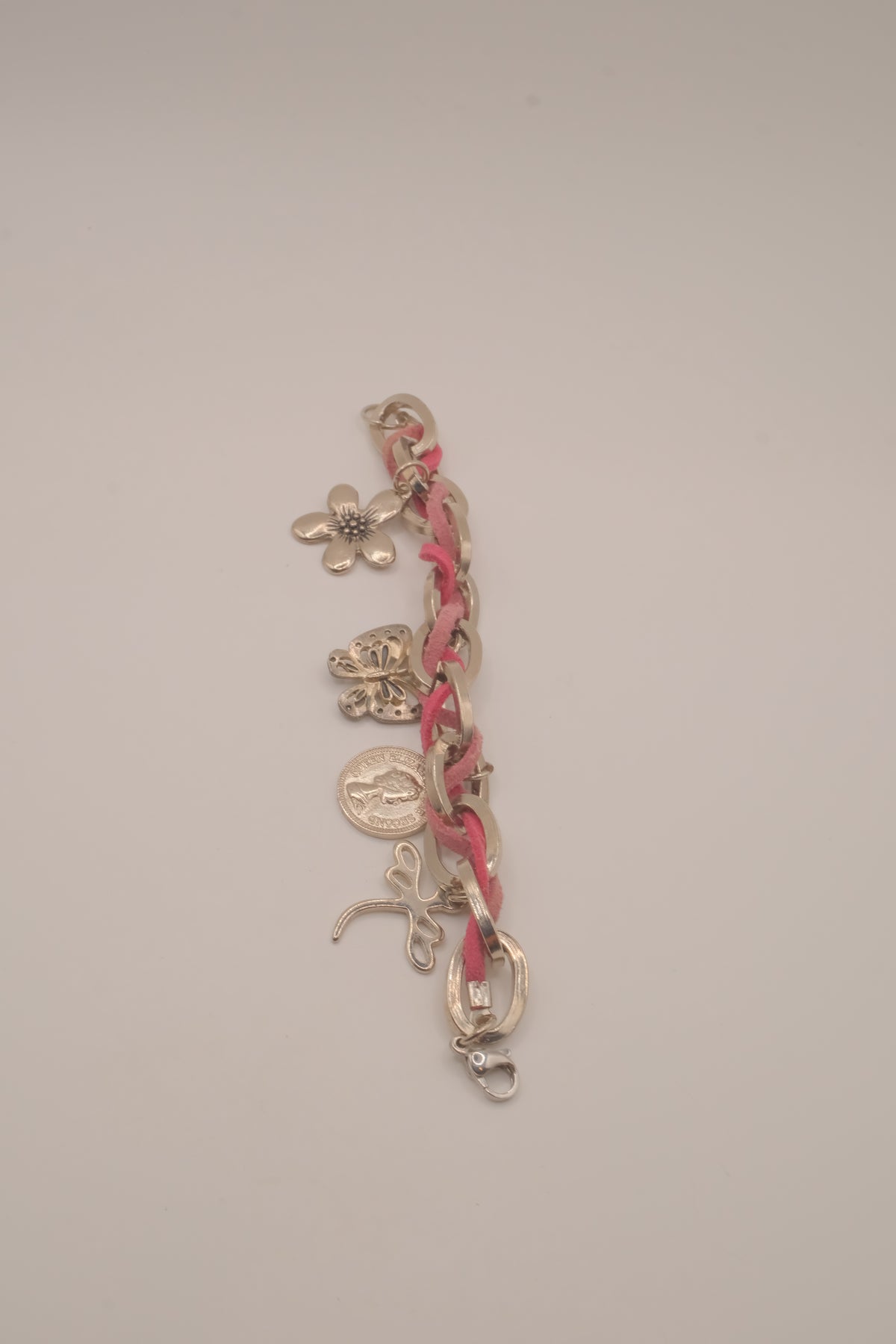 Faux suede interwoven link charm bracelet