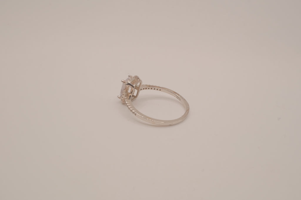 Vintage Sterling silver emerald-cut halo ring