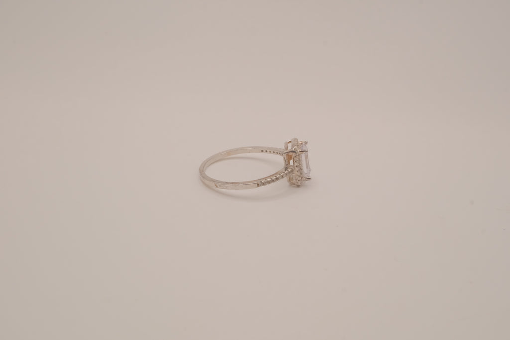 Vintage Sterling silver emerald-cut halo ring