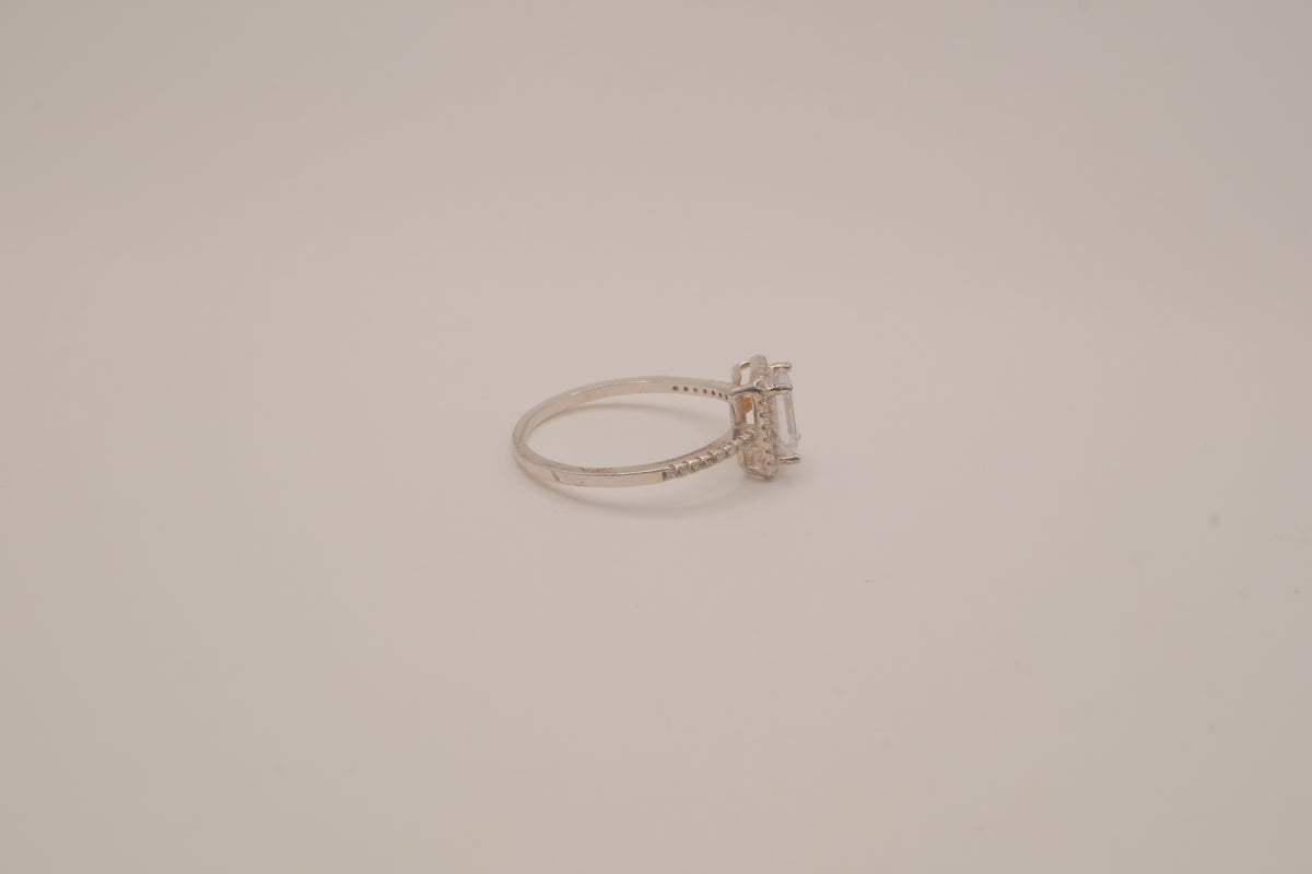 Vintage Sterling silver emerald-cut halo ring