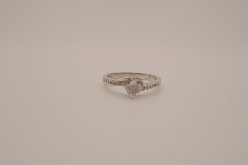 Sterling silver heart-cut cubic zirconia ring
