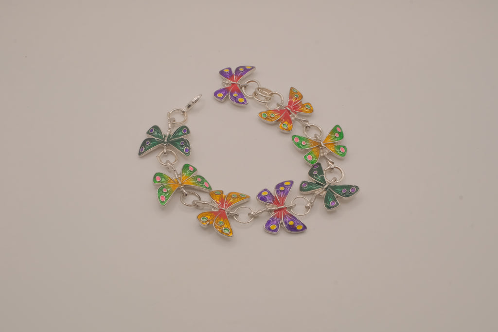 Multicolor enamel butterfly bracelet