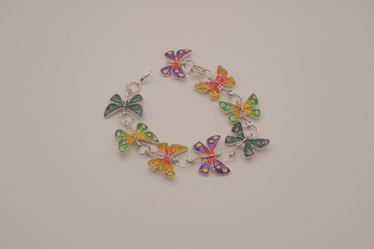 Multicolor enamel butterfly bracelet