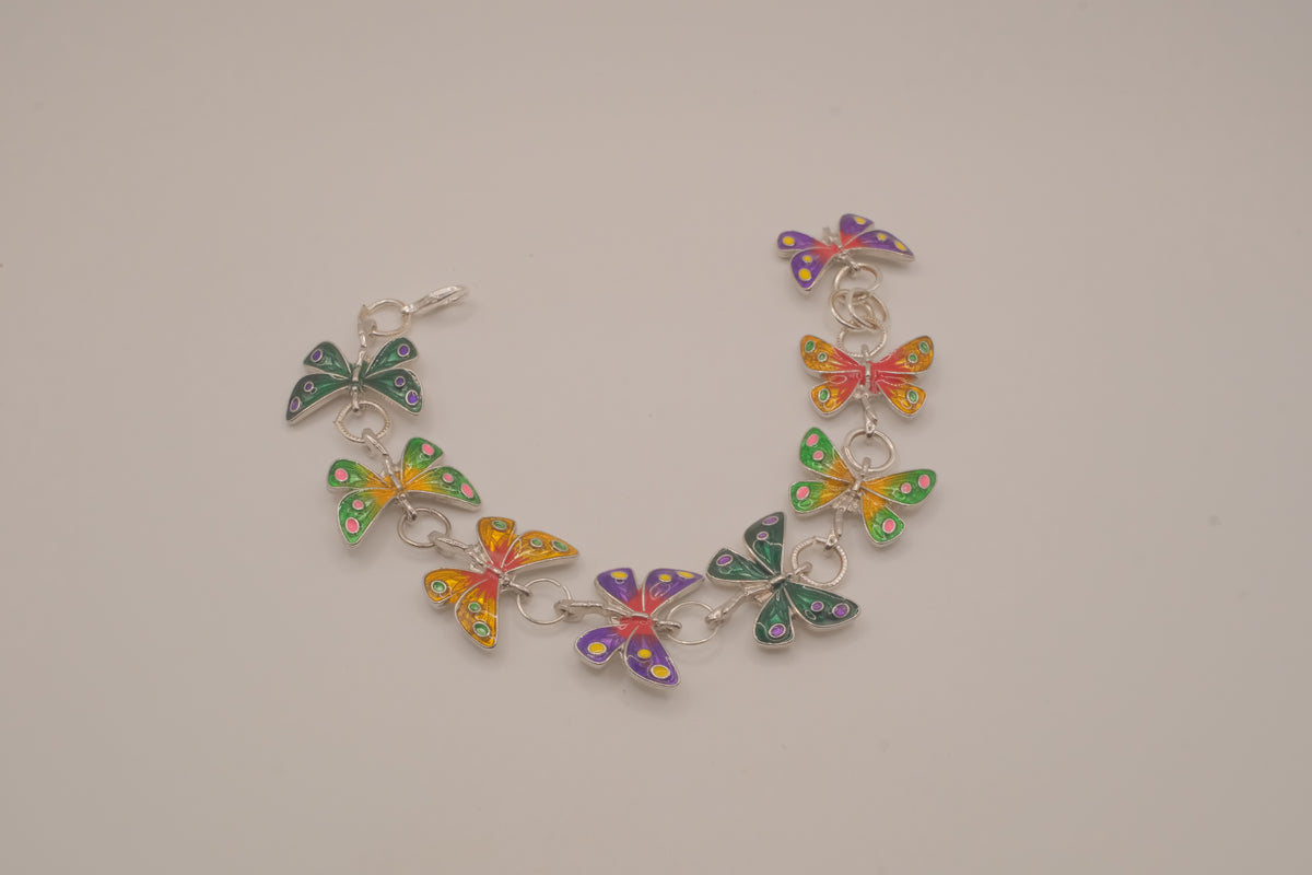 Multicolor enamel butterfly bracelet