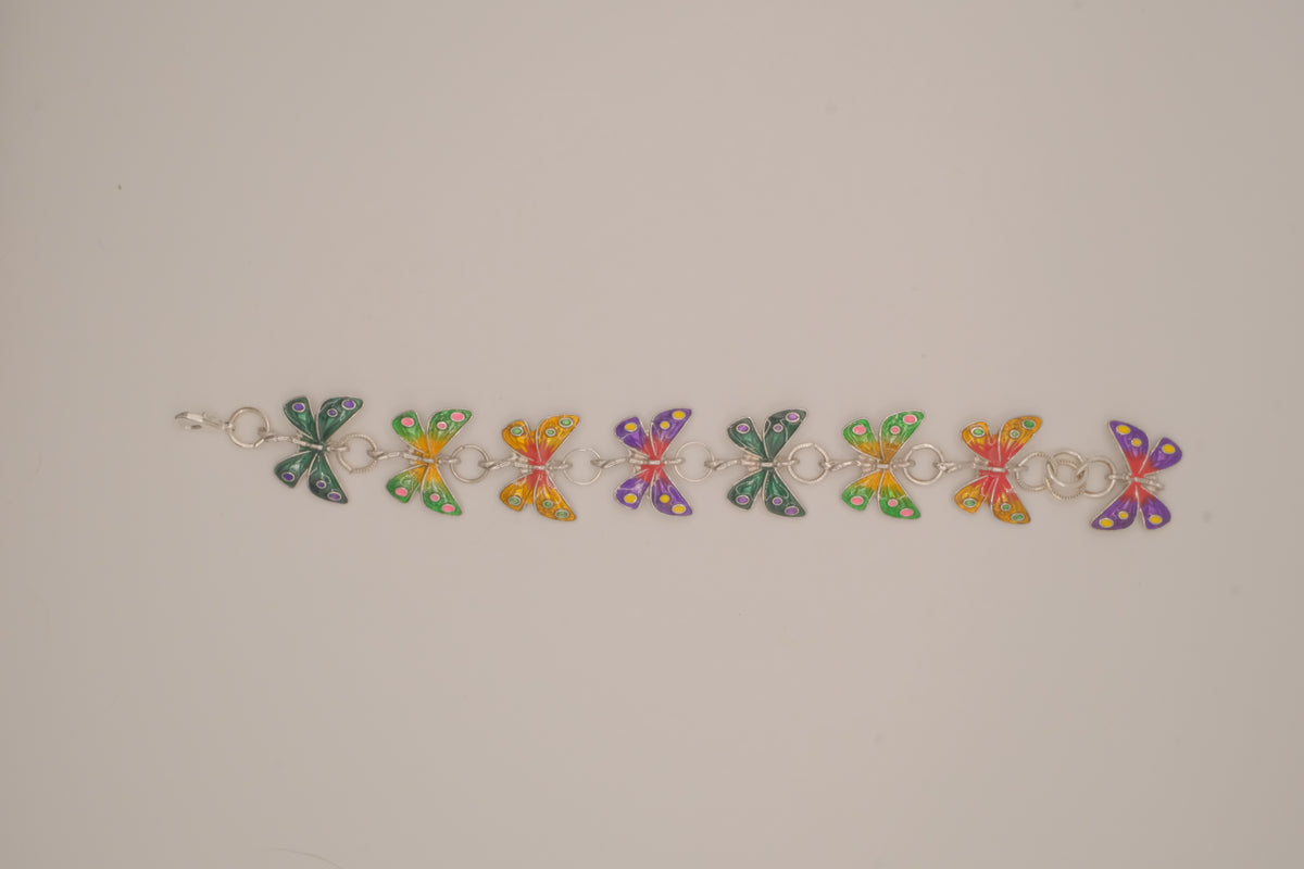 Multicolor enamel butterfly bracelet