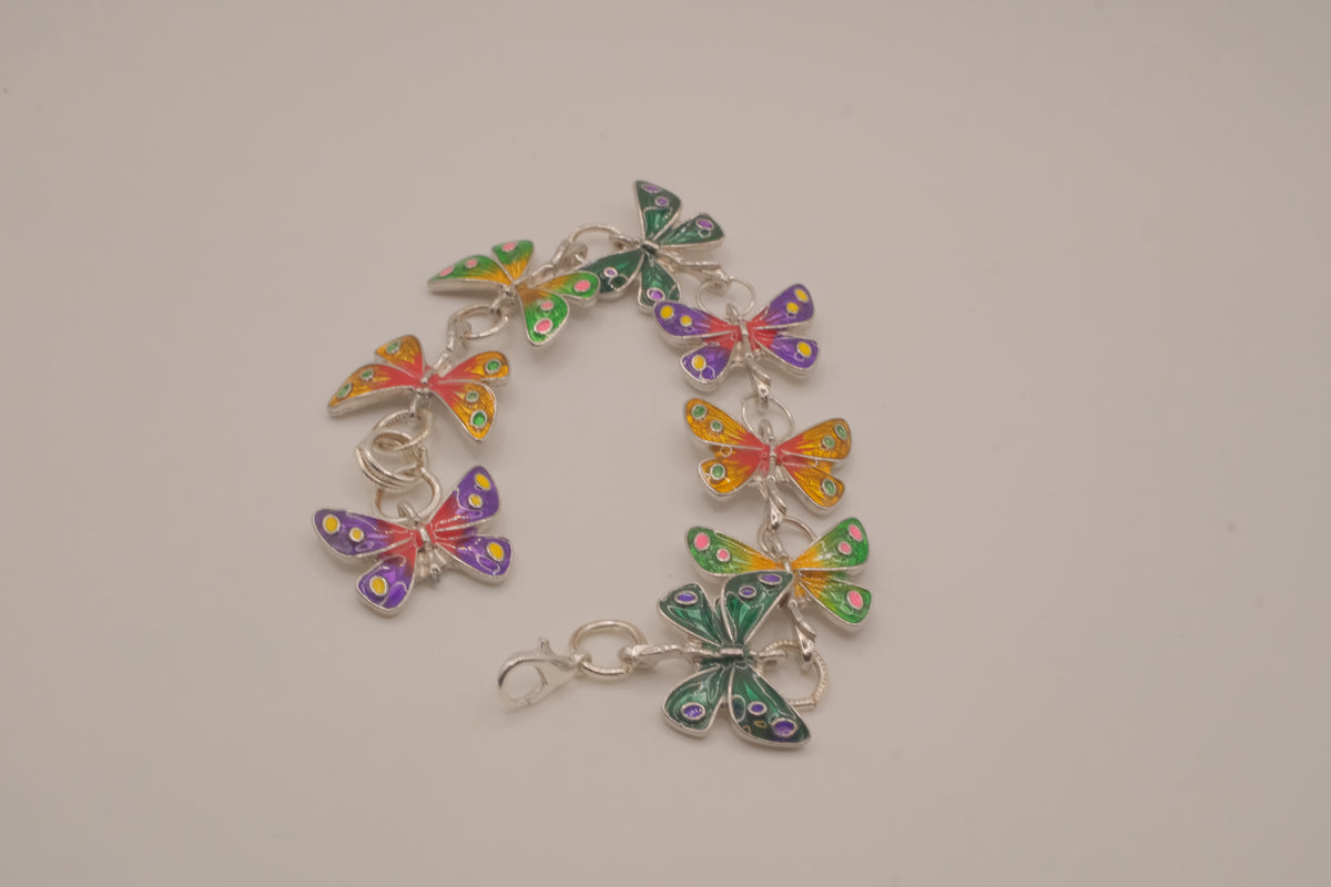 Multicolor enamel butterfly bracelet