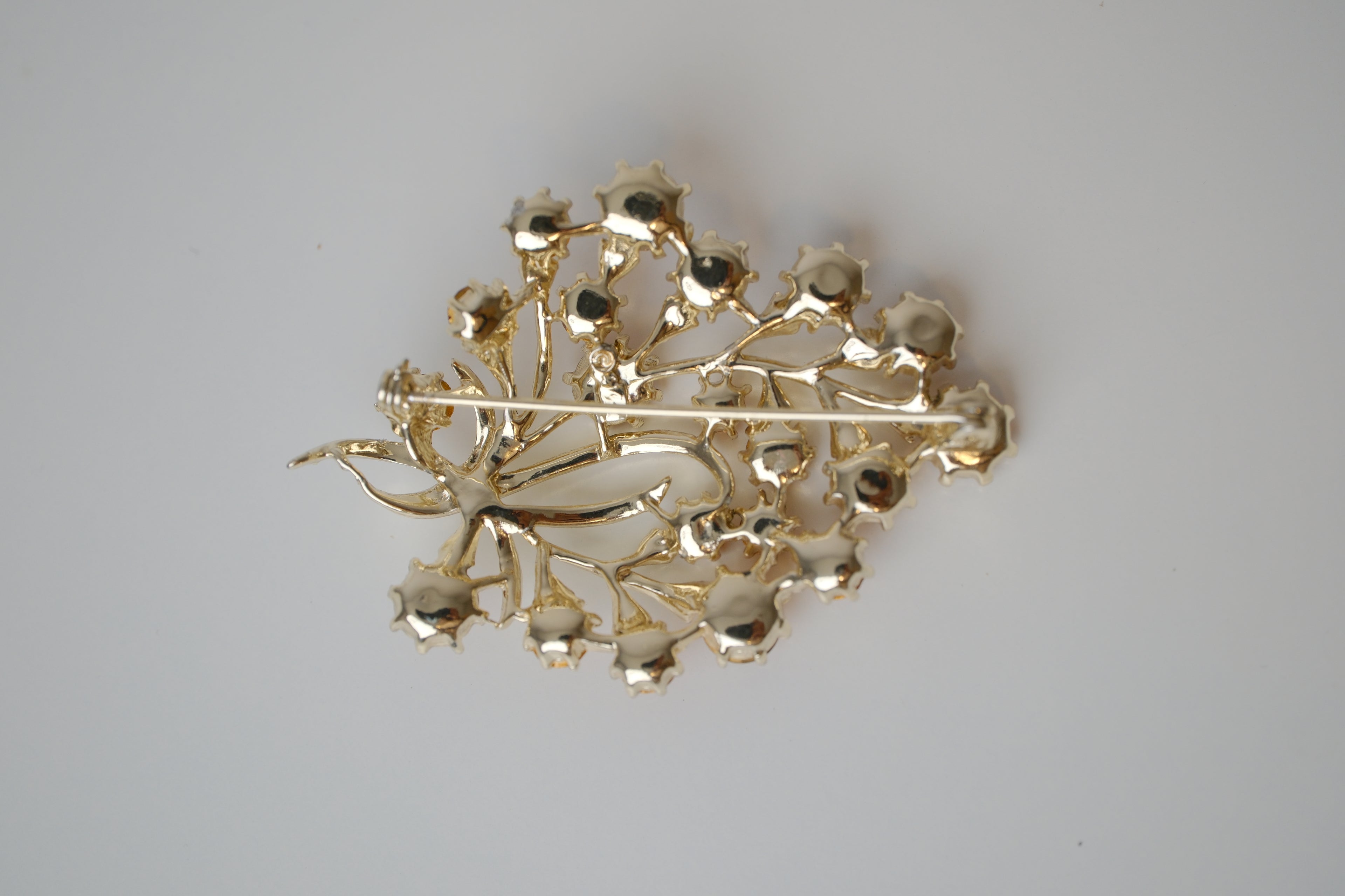 Vintage Coro floral Orange rhinestone brooch
