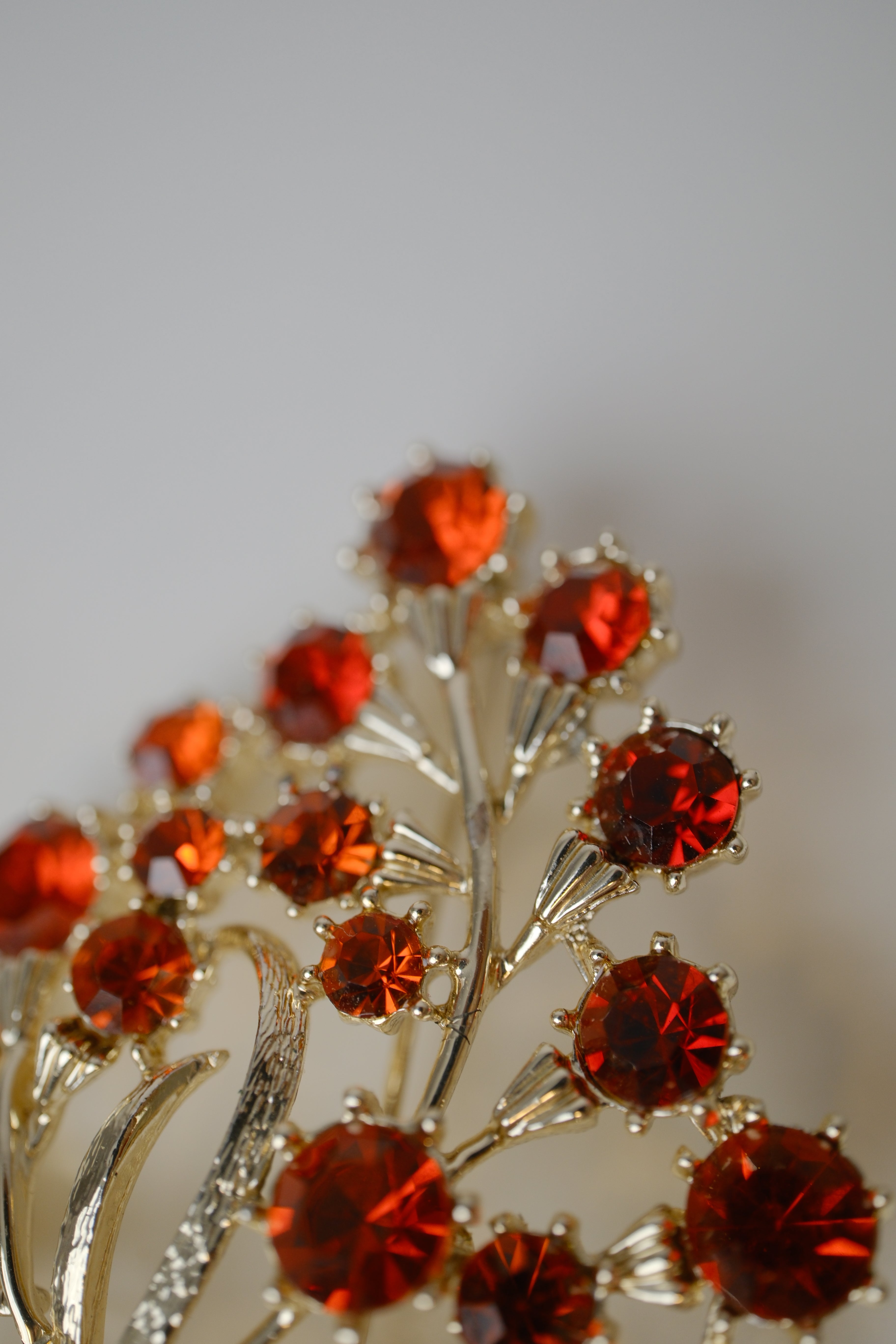 Vintage Coro floral Orange rhinestone brooch