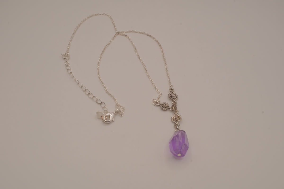 Avon Vintage Purple Faceted Y-Drop Necklace